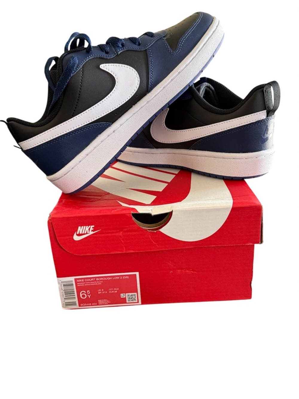 Nike Court Borough Low 2 GS Midnight Navy Black colorway.
